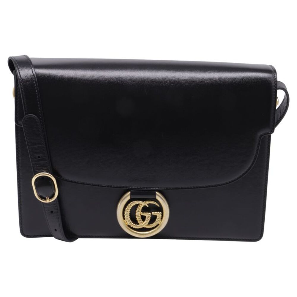 Gucci Medium GG Ring Shoulder Bag in Black Leather